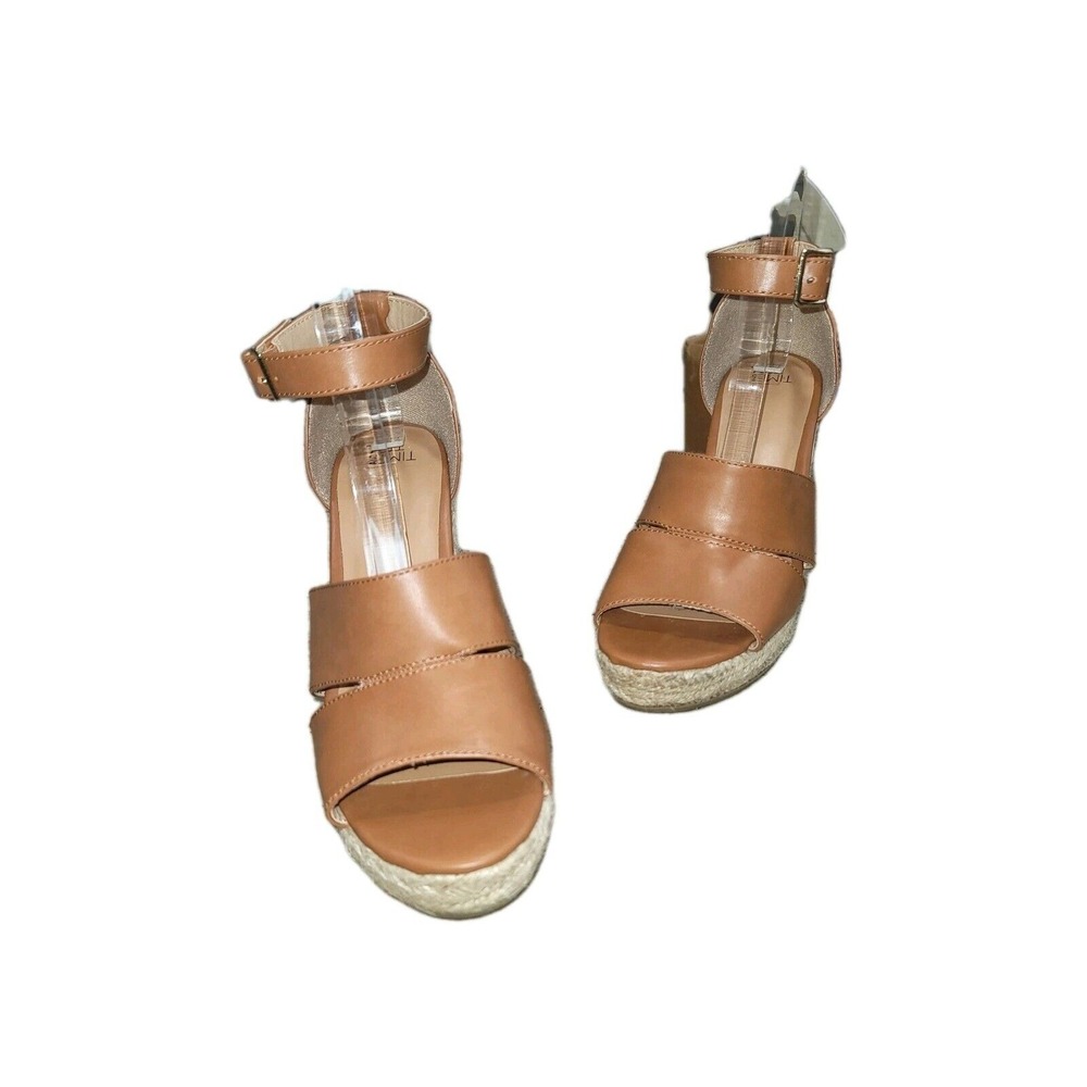 Time and Tru Women's Espadrille Wedges Ankle Strap Size 8.5M Tan Summer Boho Y2K